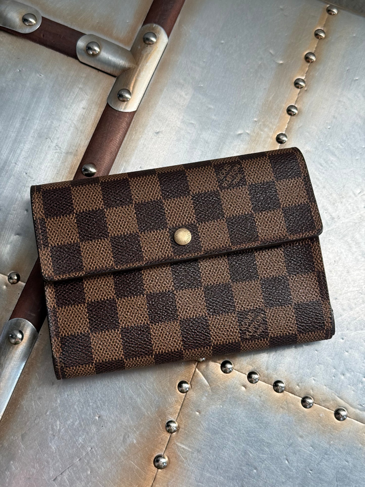 Pre-owned Authentic Louis Vuitton Porte Tresor Etui Papier Damier Ebene Trifold Wallet