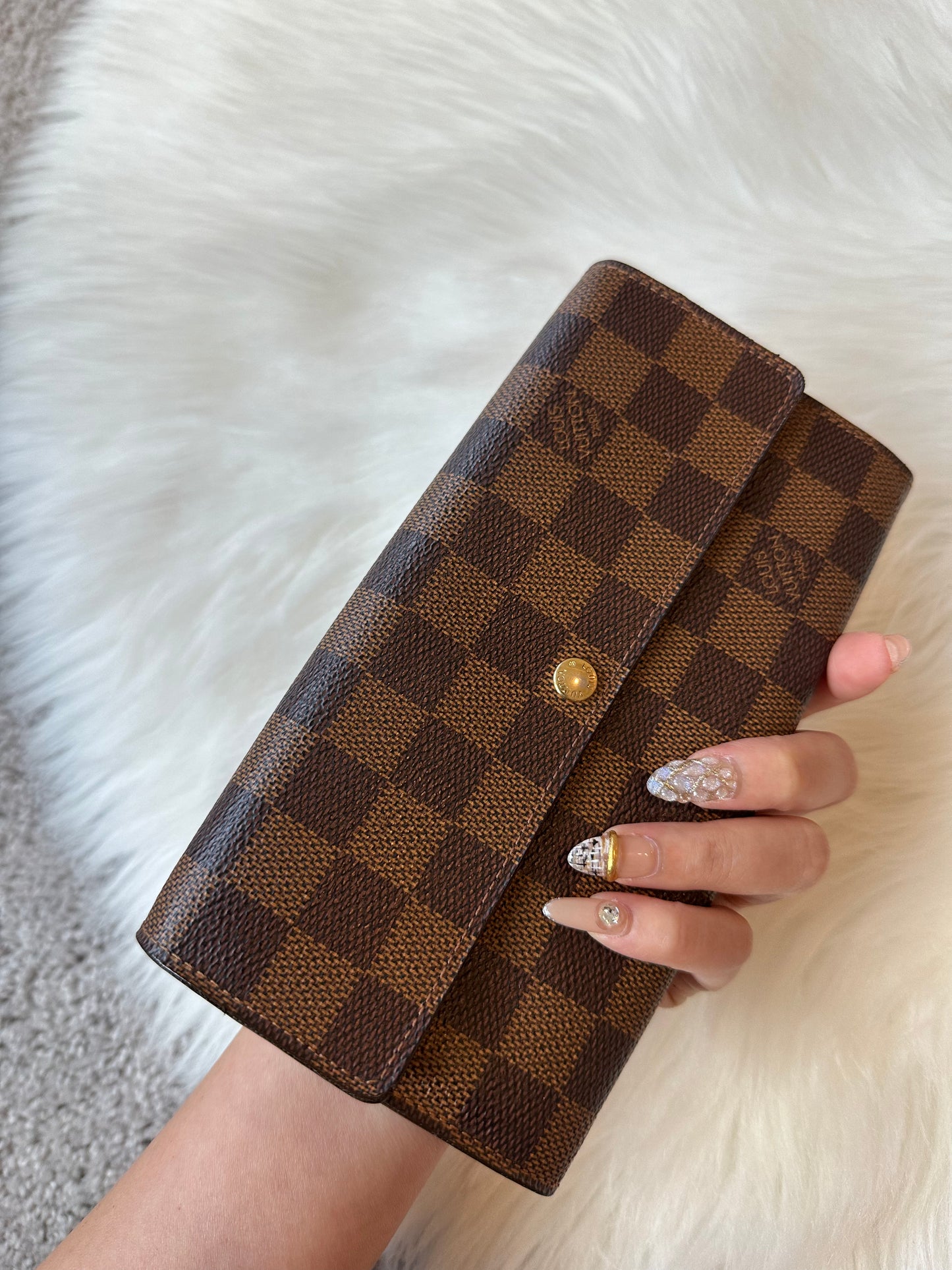 Pre-owned Authentic Louis Vuitton Portefeuille Sarah Damier Ebene Long Wallet