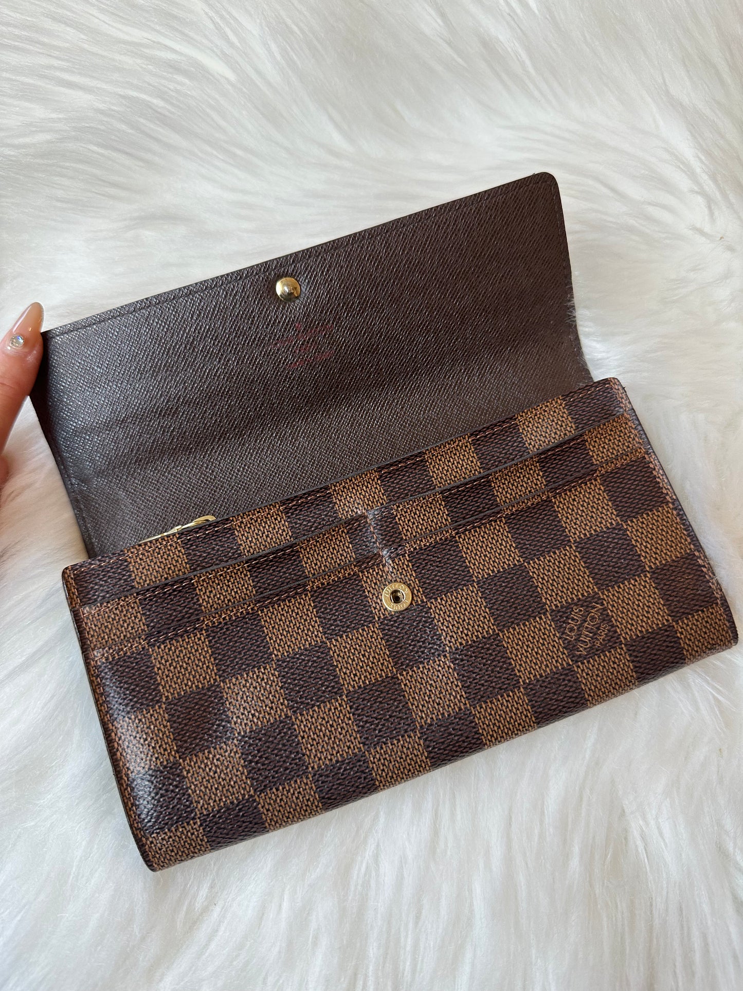 Pre-owned Authentic Louis Vuitton Portefeuille Sarah Damier Ebene Long Wallet