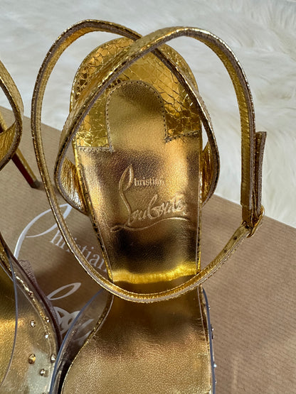 Pre-owned Authentic Christian Louboutin Spikaqueen Crystal Ankle-Strap Red Sole Pumps Shoes / Heels