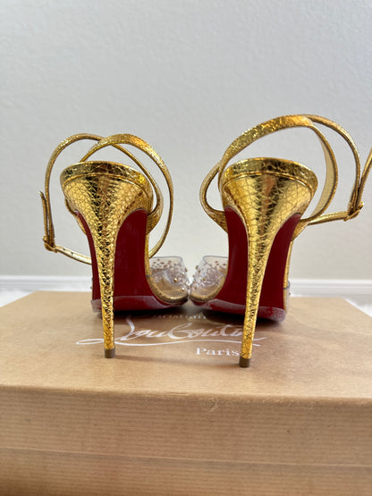 Pre-owned Authentic Christian Louboutin Spikaqueen Crystal Ankle-Strap Red Sole Pumps Shoes / Heels