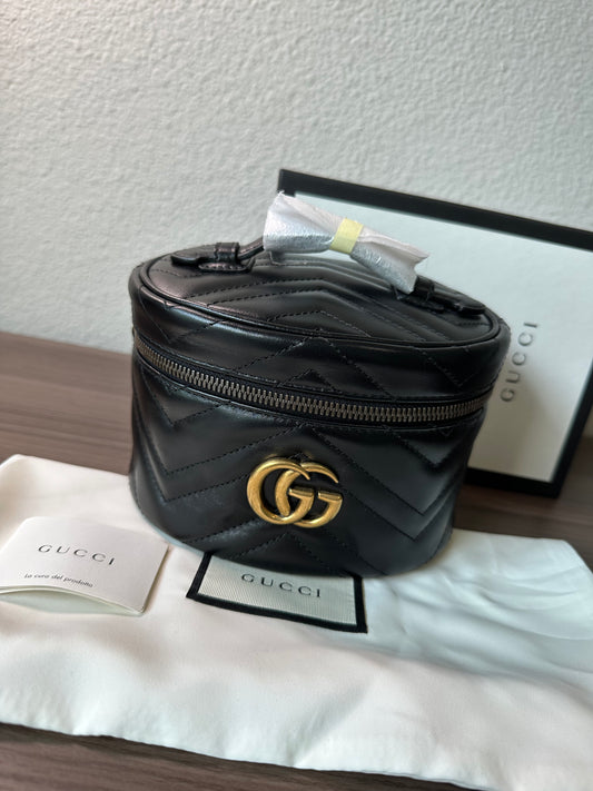 GUCCI GG Marmont Top Handle Mini Black Cosmetic Case