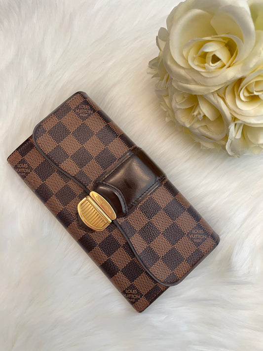 Pre-owned Louis Vuitton Sistina Damier Ebene Long Wallet