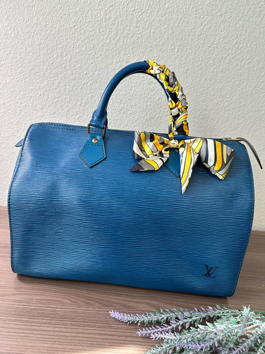 Pre-owned Authentic Louis Vuitton Speedy 30 Blue Epi Handbag